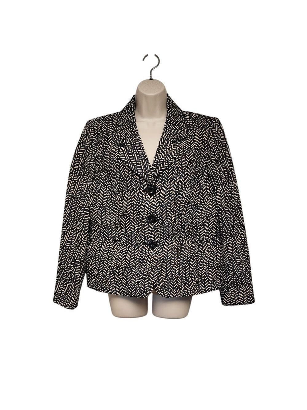Jones Studio Single Breasted Long Sleeve Blazer Jacket 12 Color Black/Cream